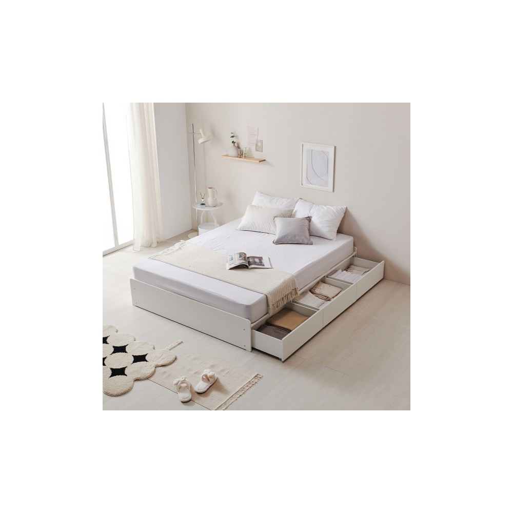 매트리스 포함 멀티3단 Big서랍 무헤드 수납침대 (퀸)+Q 본넬매트리스포함