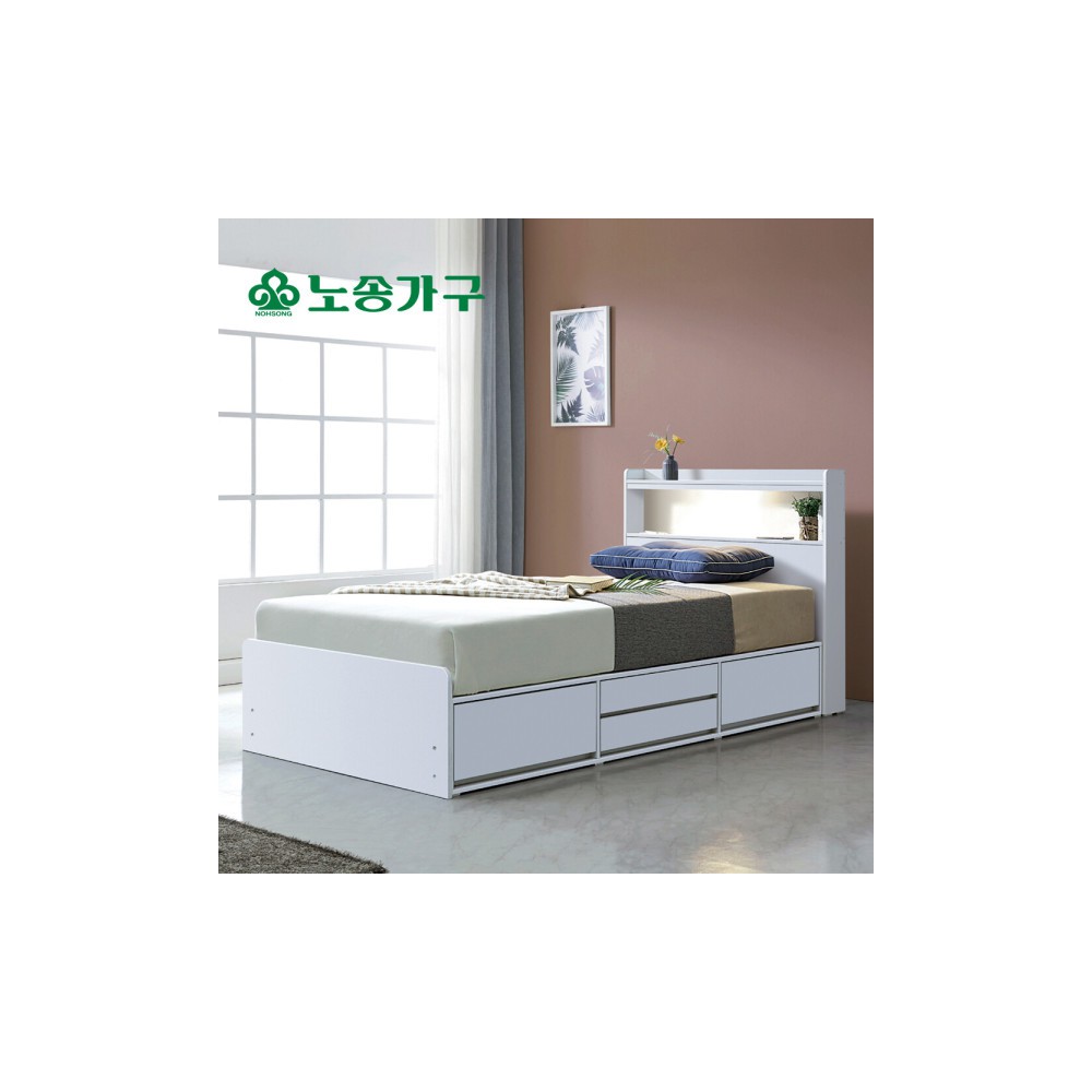 노송가구 국내제작 LED조명9종 수납 4단서랍 침대 고급 볼레일 서랍